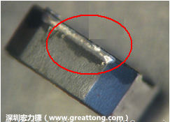 使用錫(Sn)鍍層的電源電感器(Power Inductors)，經(jīng)過推力測試后，其焊點(diǎn)還保留在零件的端點(diǎn)上，所以推力比較高。