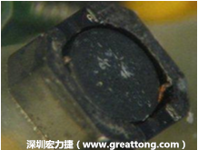 使用銀(Ag)鍍層的電源電感器(Power Inductors)，經(jīng)過推力測試后，零件端點(diǎn)上已經(jīng)看不到任何鍍層的痕跡了，所以其耐推力就比較小。