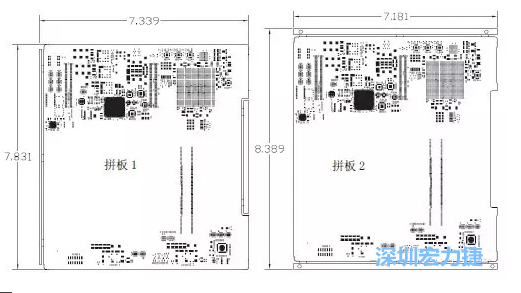 如圖11所示在兩種拼板中PCB單元的邊條位置不同，拼板1中邊條在長(zhǎng)邊方向，而拼板2中邊條在短邊方向-深圳宏力捷