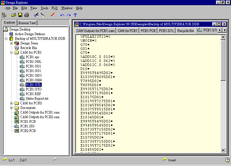 要檢查各Gerber輸出文件，則在瀏覽器中打開CAM Output for PCB1，即可看到一系列Gerber輸出文件。