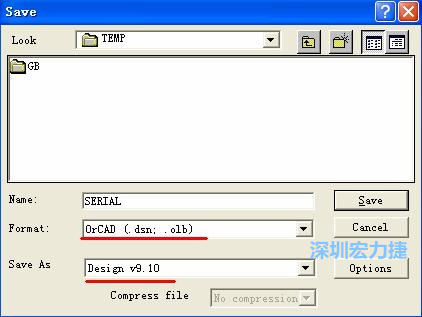 選擇菜單 File－Save As，輸出格式選 ORCAD 9.10。