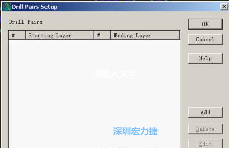 如果是盲孔或埋孔板，則還須點擊菜單Setup→Drill Partis調(diào)出鉆孔對設置窗口，看有無按孔的屬性設置好鉆孔層，如無則須作相應的添加或調(diào)整。