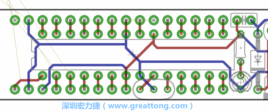 如果可以的話盡量讓接地線保持在電路板的背面，這樣它們就可以在可能范圍內(nèi)和最大的接地面連結在一起。