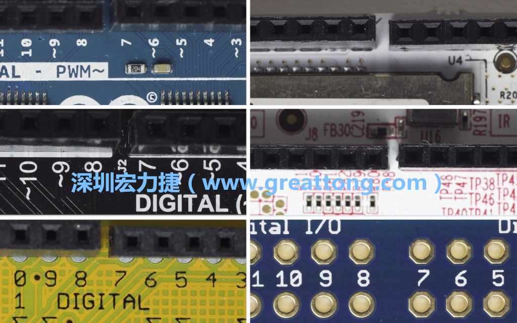 各種不同尺寸的Arduino上第7、8腳位的間距。