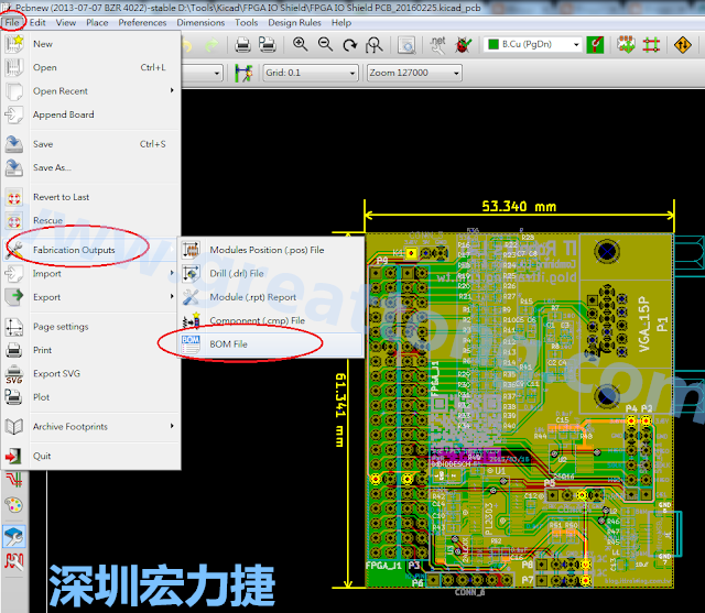 在Kicad的PCB Editor, 點選 File->Fabrication Outputs->BOM File, 即可產(chǎn)生一個 .csv 的Excel 檔案。